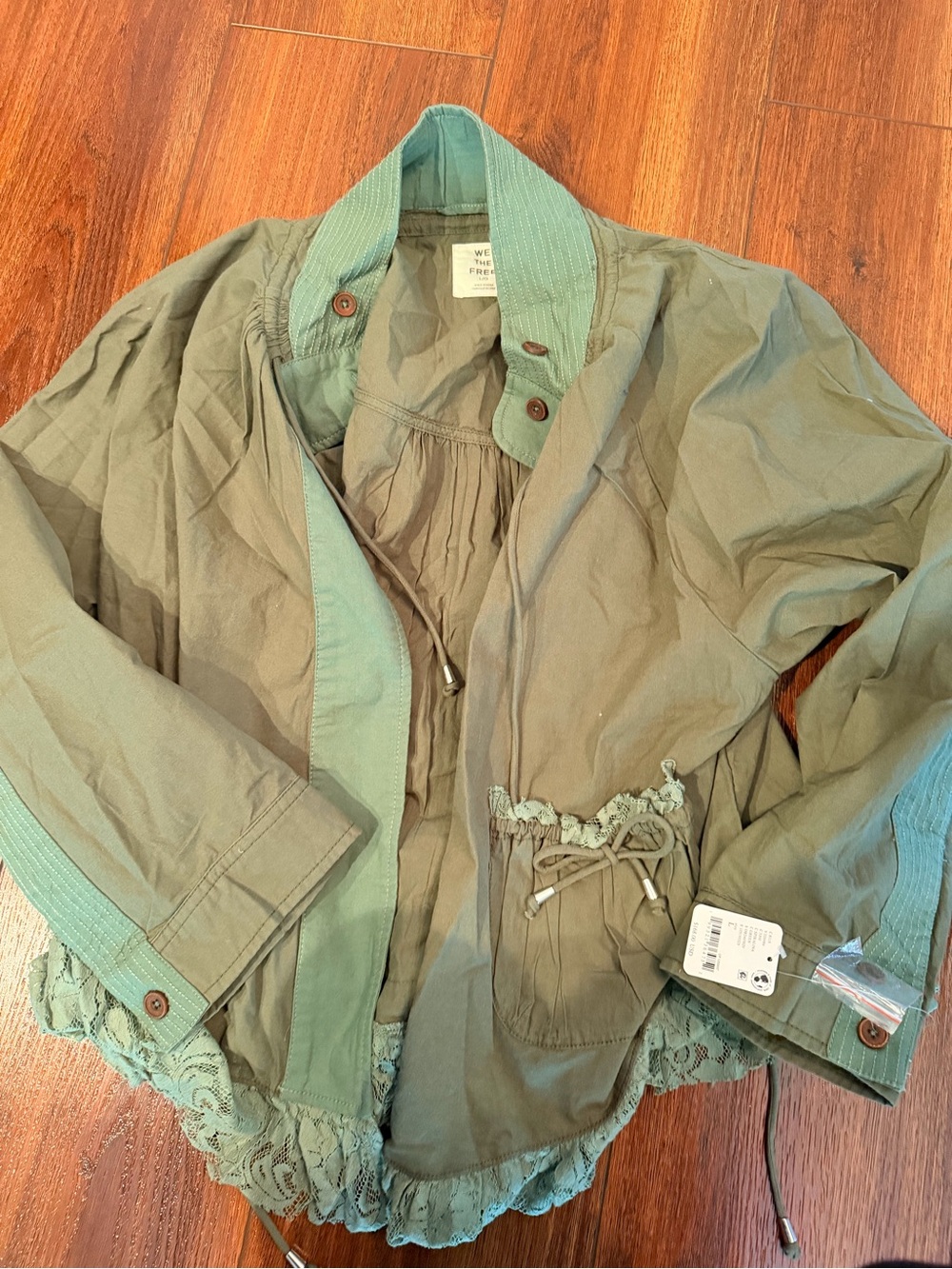 We The Free Olive Green Utility Jacket with Lace Trim